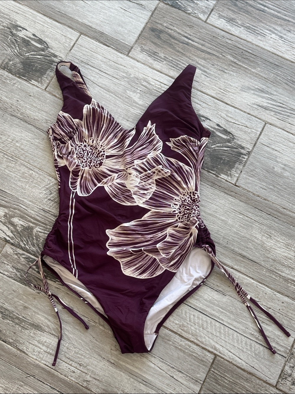 Gotex Wonens  Floral One-Piece Swimsuit in Deep Plum